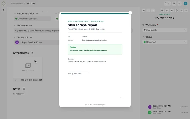 Attach a report to a health case — product demonstration