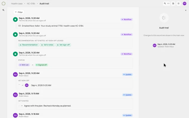 Read a case's audit trail — product demonstration