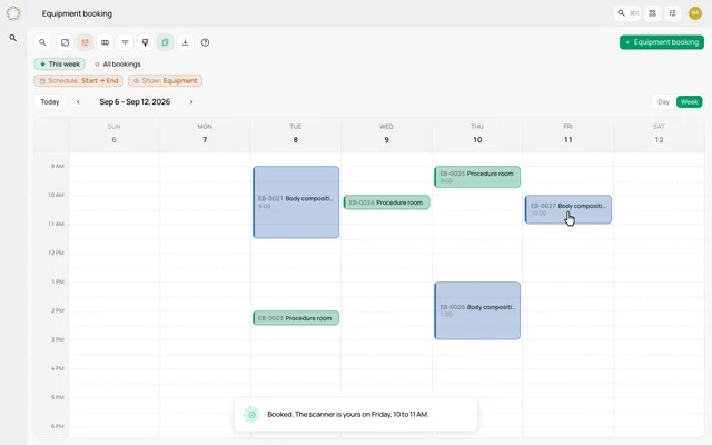 Book an instrument from the week view — product demonstration