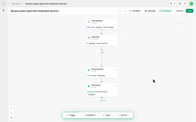 Build a workflow from trigger to action — product demonstration
