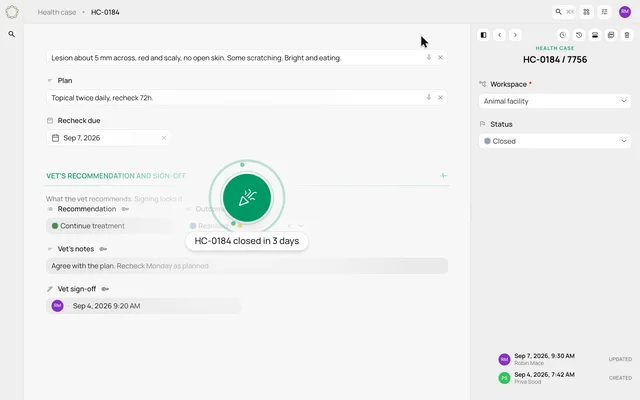 Preview a moment of case completion — product demonstration