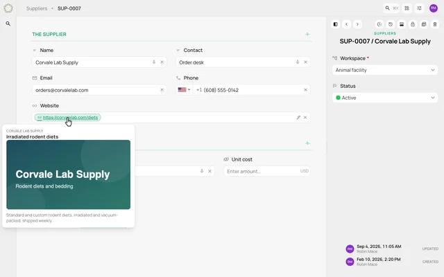 Keep supplier contact details in one record — product demonstration