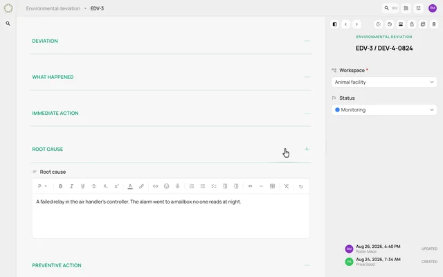Document a deviation and its follow-through — product demonstration