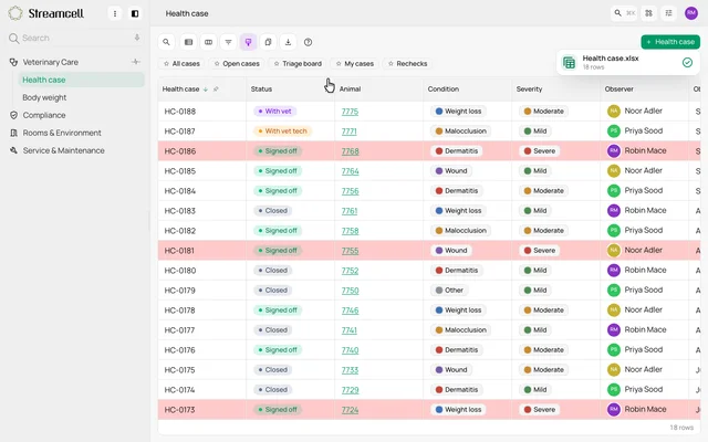 Export a case view to Excel — product demonstration