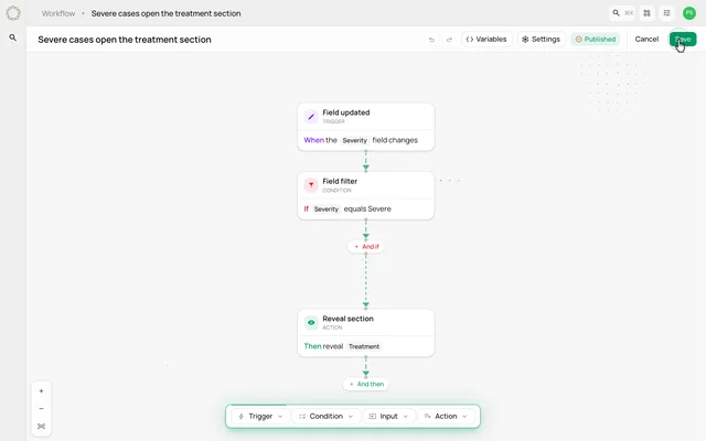 Reveal a hidden section when a rule matches — product demonstration