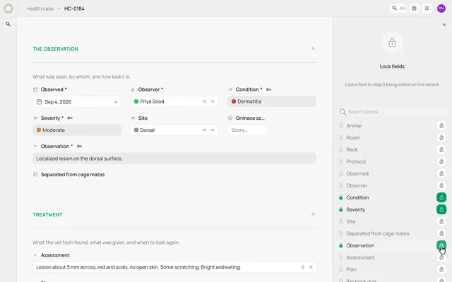 Make selected record fields read-only — product demonstration