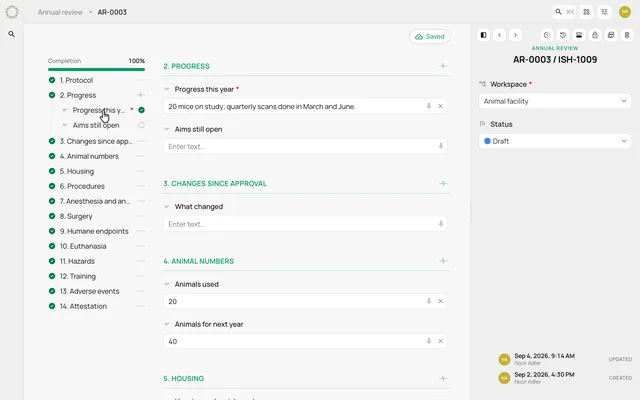 Keep your place in a long protocol form — product demonstration