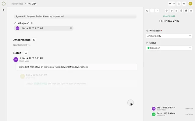 Discuss a case with notes and mentions — product demonstration