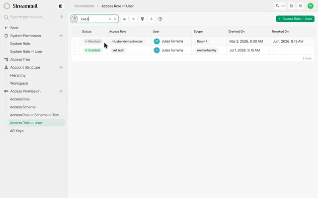 Keep revoked access visible in the history — product demonstration
