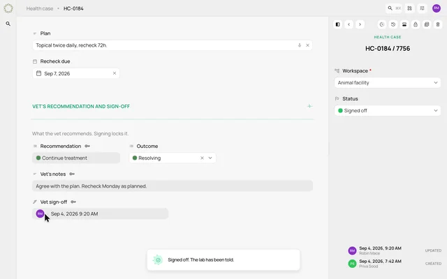 Sign a recommendation and lock its fields — product demonstration