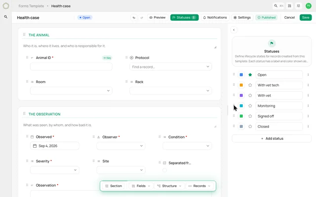 Make the case statuses fit your process — product demonstration