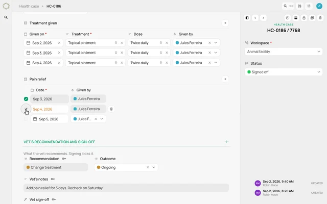 Keep treatment rows and tasks together — product demonstration