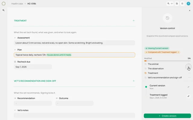 Save a version and compare what changed — product demonstration