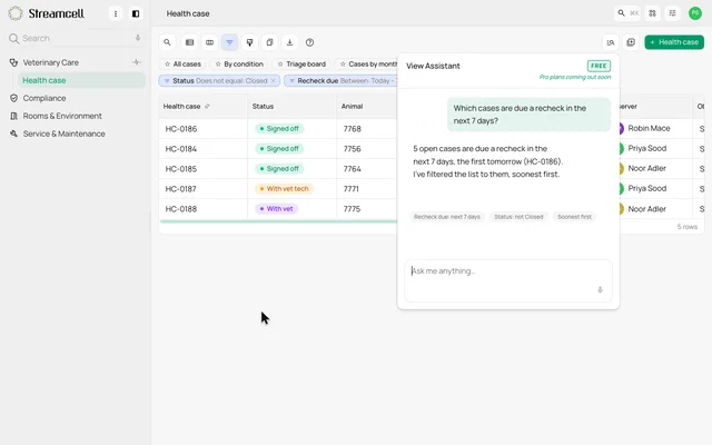 Ask the View Assistant about rechecks — product demonstration
