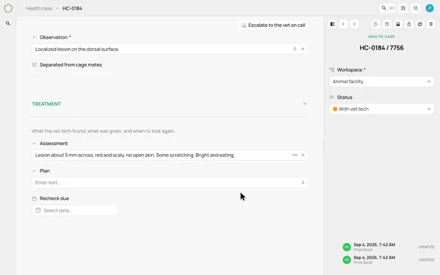 Dictate an assessment into a field — product demonstration